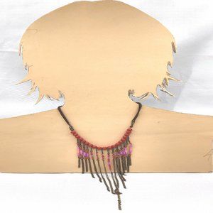 Chain and Bead Necklace on Silk Cord  24”